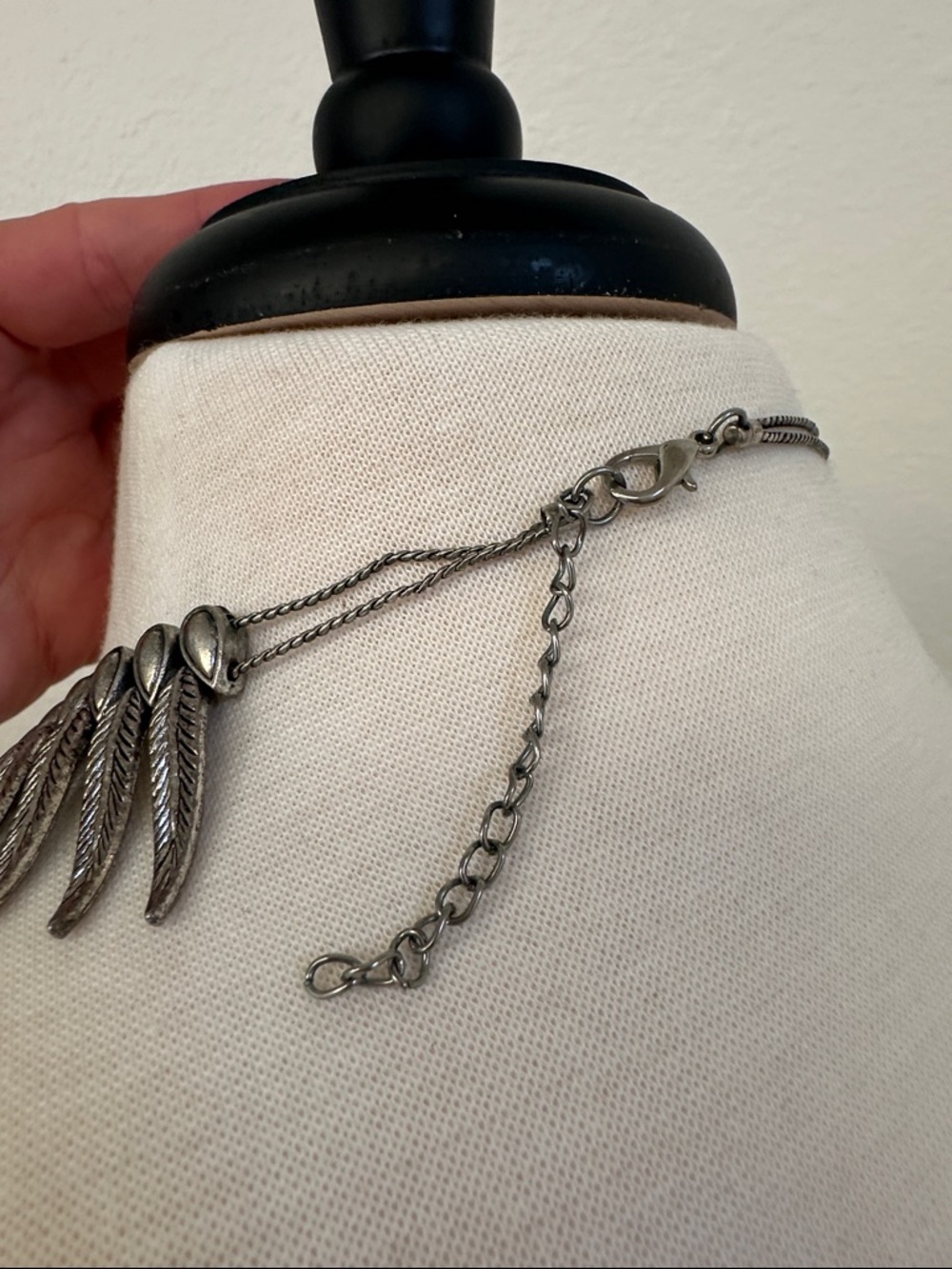 Antique Silver Feather Fringe Statement Necklace - Picture 2 of 3